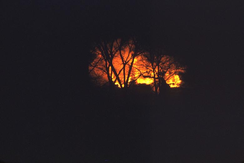 Photo taken on December 12, 1953 of Eaton Chapel fire from afar