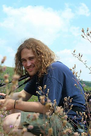 Nick Mischler'14 taking photographs in the mountains of Pennsylvania.