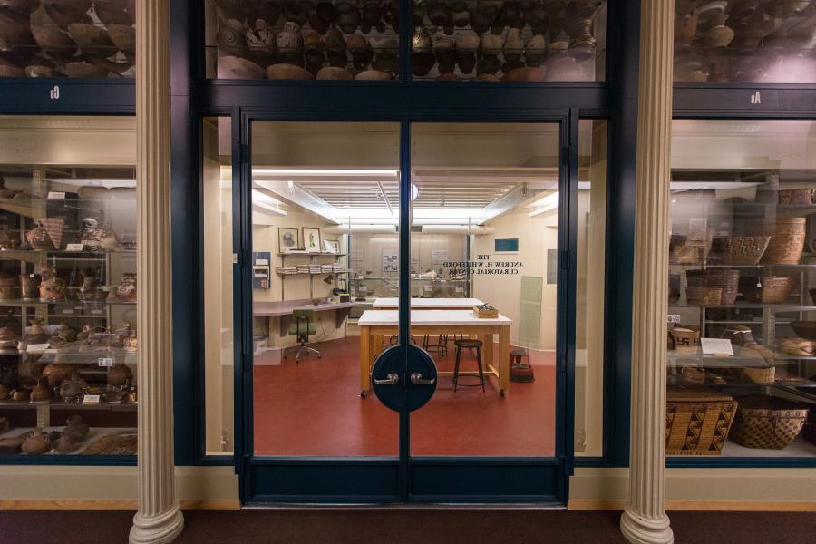 Collections from around the world are displayed and studied in a glass space known as The Cube in the Logan Museum.