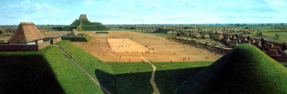 A mural depicts the golden age of Cahokia, when the population was greater than London.